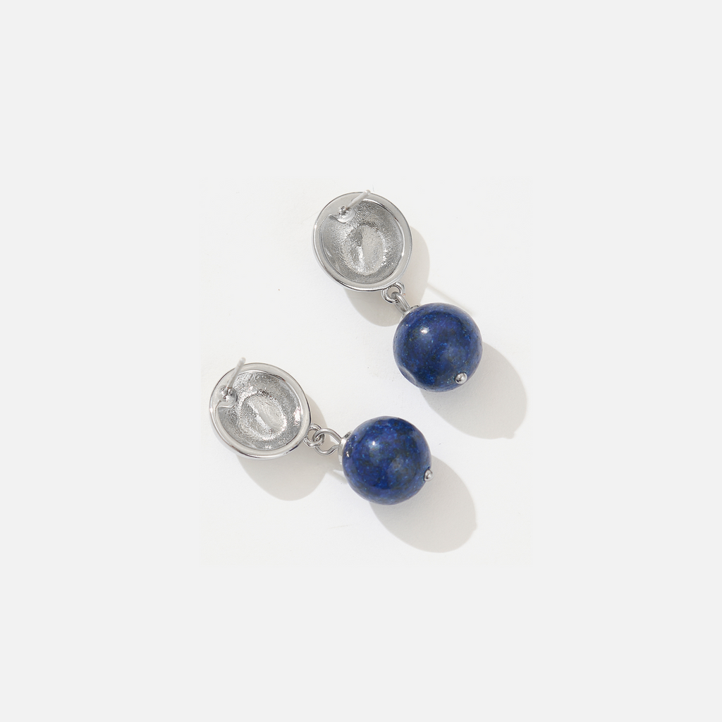 Silver stud earrings with natural lapis lazuli drop — The Dua by Beyond Stranger
