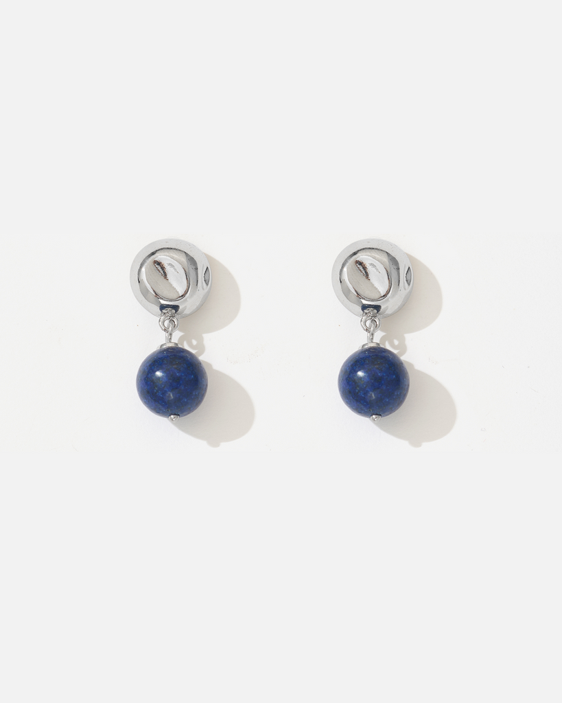 Silver stud earrings with natural lapis lazuli drop — The Dua by Beyond Stranger
