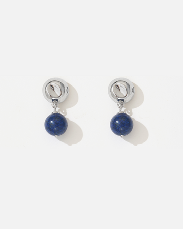 Silver stud earrings with natural lapis lazuli drop — The Dua by Beyond Stranger
